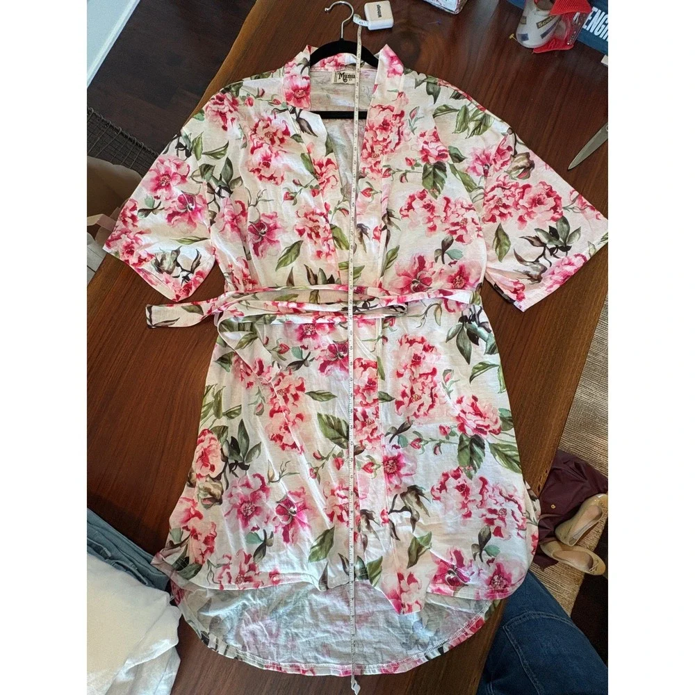 Show Me Your Mumu Floral Robe Pink White Green Wrap High Low One Size OS